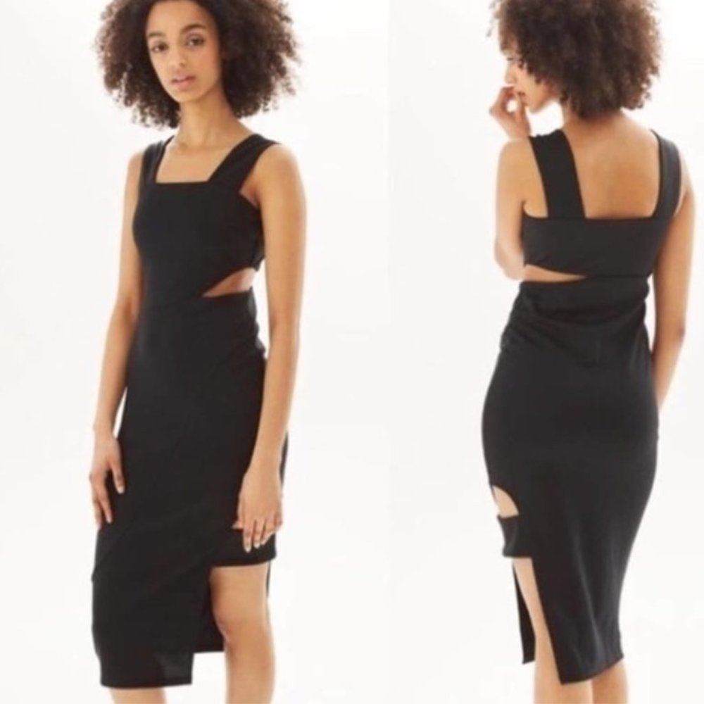 NWT TOPSHOP Black Midi Dress with cutout and thigh detail, US Size 8